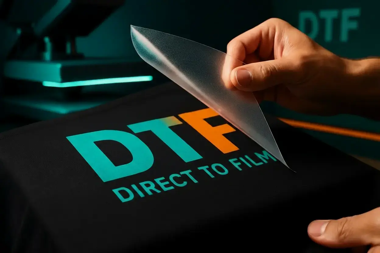 HIGH quality DTF Transfer being peeled from a shirt - Full Resolution Transfers